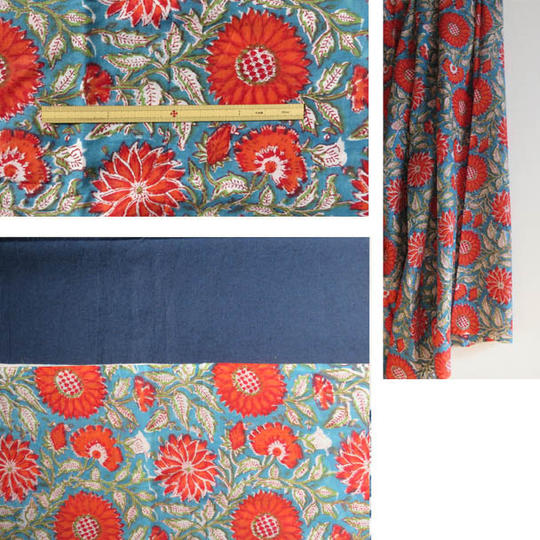 ★フルセット★ジパン(ターコイズの地に赤い花が印象的なジパン)+ジパンカタログ+ポストカード+つけ衿+半襟