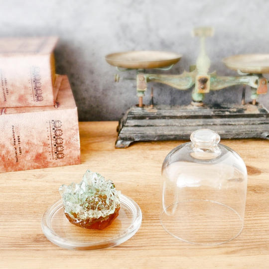 鉱石キャンドルとガラスドームのセット（グリーンクォーツ）
