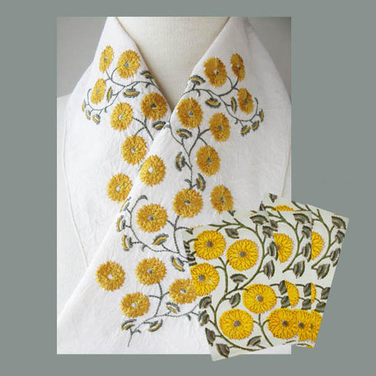 特製・vol.3　ハンドグロックプリントと同じ柄で作った刺繍半襟とポストカード3枚セット