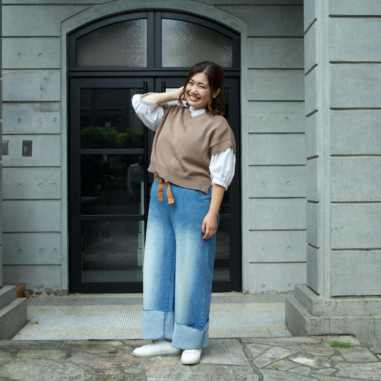 プラスサイズワイドパンツデニム