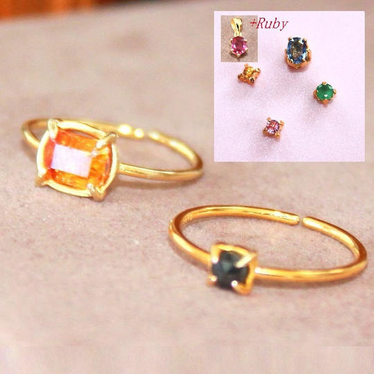 ＜ランダムレアストーンk10リングか、ブルーダイヤのk18リング＋プレシャスストーンのペンダントセット＞ルビーver,