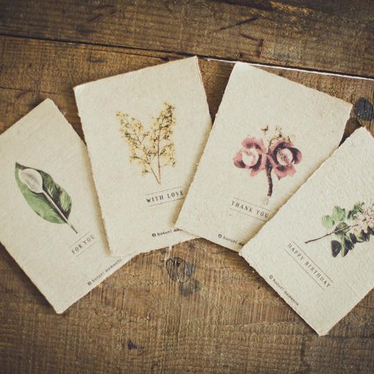 手漉き紙（バナナペーパー）ポストカード 4枚セット+ 心を込めたお礼メール