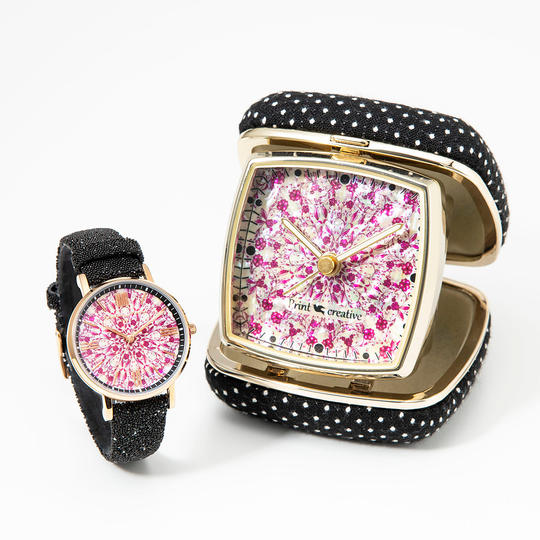 【限定３セット】アートクロック＋ジュエリーウォッチ｜フラワーファンタジー・ブラッドピンクセット