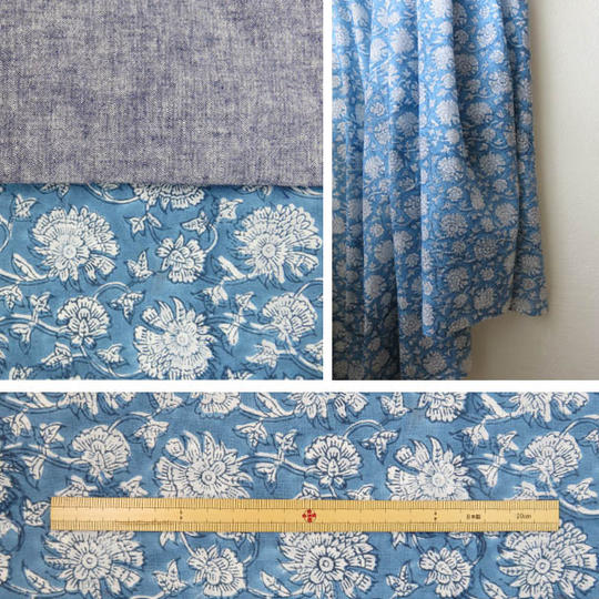 ジパン(柄54・どこか懐かしい青色地に白い花のジパン）とカタログのセット