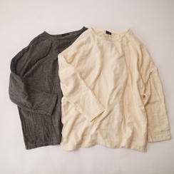 【2枚セット】ゆったりガーゼロンT  / 生成り&グレー/知多木綿