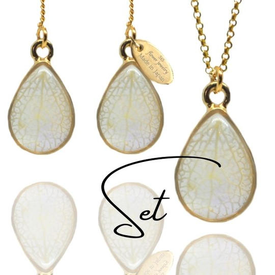 クリスタルホワイトの雫－大人のドリームキャッチャーピアス＆ネックレスSET