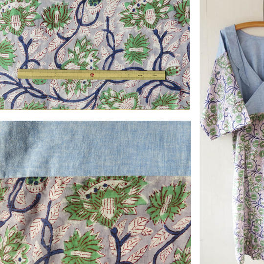 ジパン(柄70.71,72・水色に緑と紫の花唐草模様に水色ベルギーリネン綿麻布)とジパンカタログ