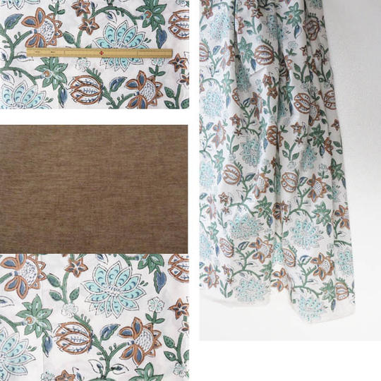 ジパン（柄89・白地にモスグリーンと薄茶で描かれた大きな花唐草とココア色のコンビネーション)とカタログのセット