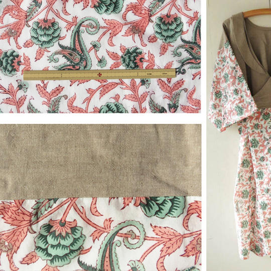 フルセット★ジパン（柄102・白地に黄緑と赤の大胆な花唐草）とつけ衿、半襟、ポストカード、カタログのセット