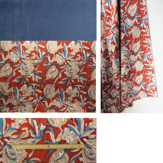 ★フルセット★ジパン(柄104赤茶の地に白と青で描かれた花)+ジパンカタログ+ポストカード+つけ衿+半襟