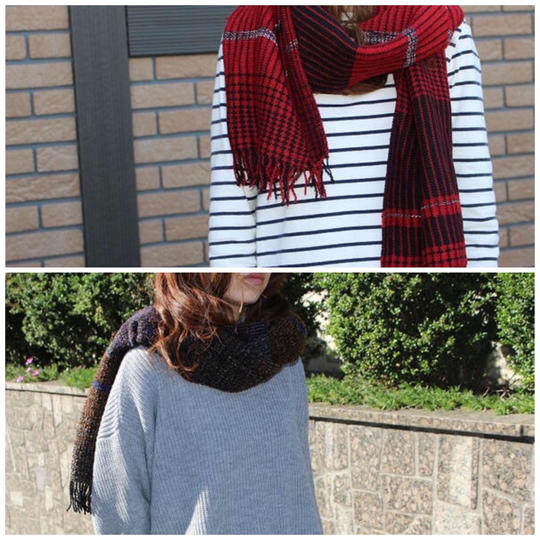 Owarishima　赤/黒　マルチボーダーマフラー+グレー/茶/パープル　マルチボーダーマフラー×2枚組