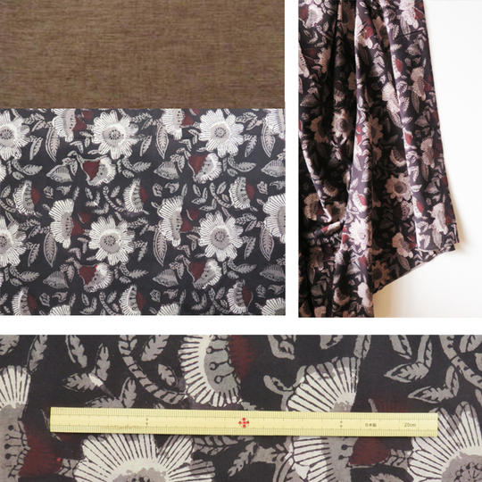 ★フルセット★ジパン(柄119　黒地に大きな白い花+茶)+ジパンカタログ+ポストカード+つけ衿+半襟