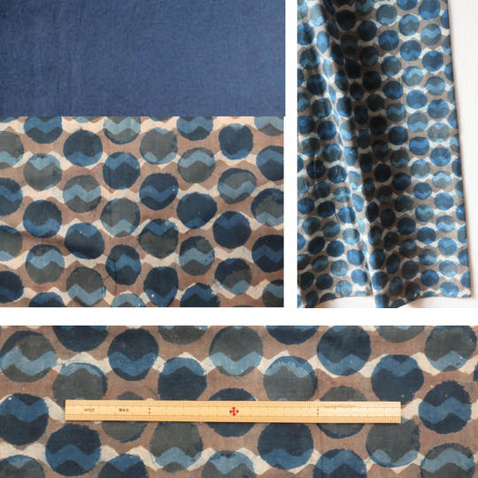 ジパン（柄117・波と水玉・ネイビーのコンビ）とつけ衿、半襟、カタログとポストカードのセット