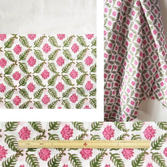 ★フルセット★ジパン(柄112ピンクのロータスが整列+オフホワイト)+ジパンカタログ+ポストカード+つけ衿+半襟