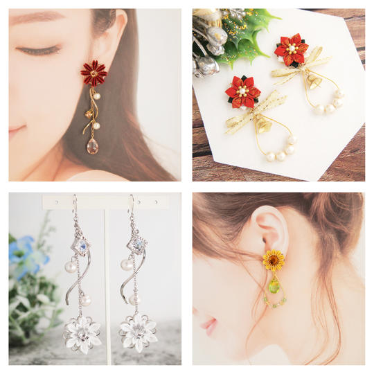 【Aコース】つまみ細工で楽しむ四季の花々 イヤリングorピアス
