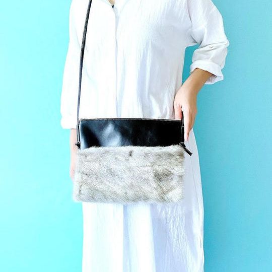 【ご好評につき追加】サファイアミンク　2WAY ショルダー　&　クラッチ 　本革 ブラック	