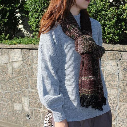 Owarishima 　ベージュ/茶/グリーン　マルチボーダーマフラー×1枚