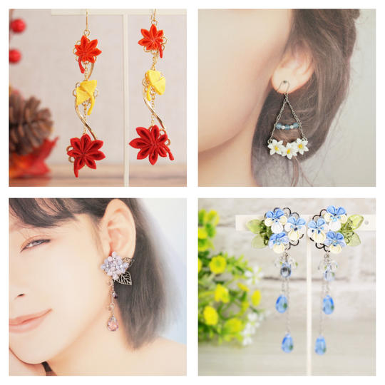 【Bコース】つまみ細工で楽しむ四季の花々 イヤリングorピアス