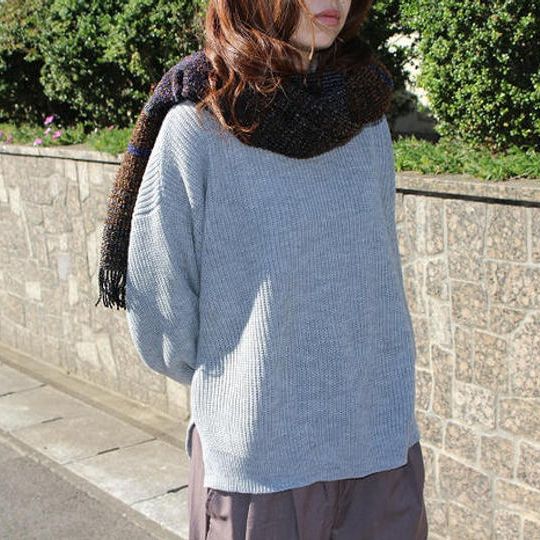 Owarishima 　グレー/茶/パープル　マルチボーダーマフラー×1枚