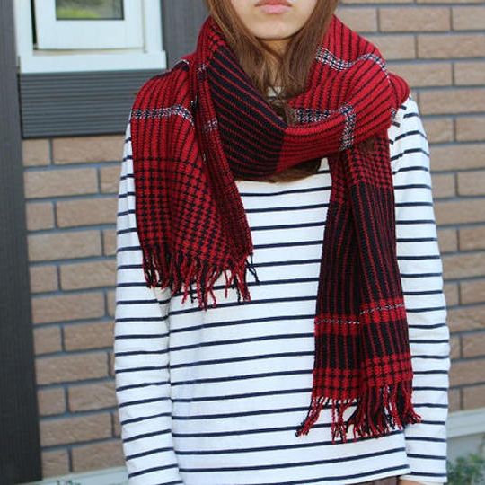 Owarishima　赤/黒　マルチボーダーマフラー×1枚