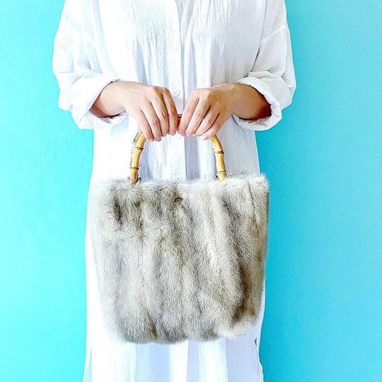 【ご好評につき追加】サファイアミンクファー　バンブートートバッグ	