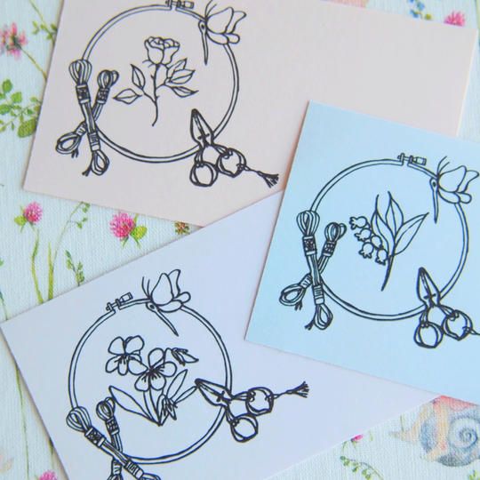 【3枚セット】刺繍図案のメッセージカード