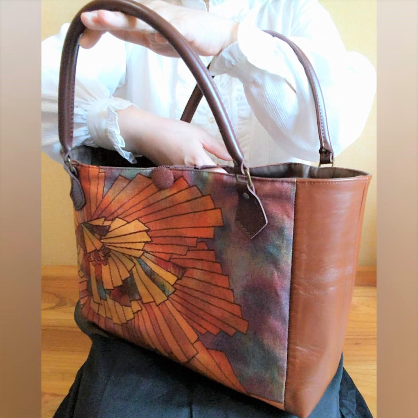 着物帯と本革のリメイクバッグ◆remake.829◆プロモーション販売品◆#03 SOLD◇30サイズ◇着物帯と本革のリメイクバッグ◇remake.829