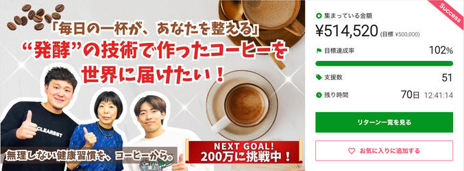 ありがとうございます！第一ゴール50万円を達成いたしました！