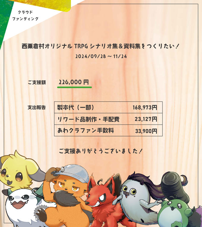 『あわくら日誌』完成！＆ご支援金支出報告